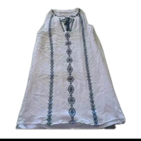 LOFT Women’s Black & White Embroidered Gauzy Boho Sleeveless Tunic Dress S - Picture 8 of 14